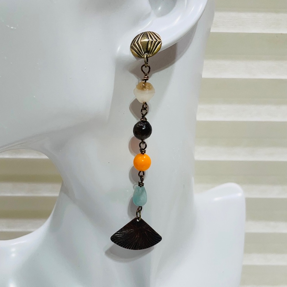 Upcycled Stud Beaded Dangle Earrings